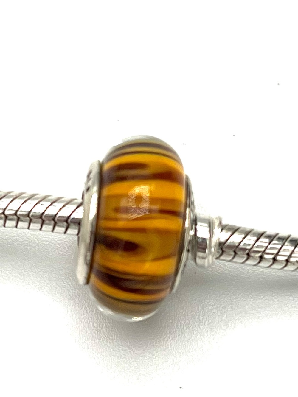 Pandora Tigers Eye Amber-Striped Murano Glass Bead Charm - Picture 6 of 6